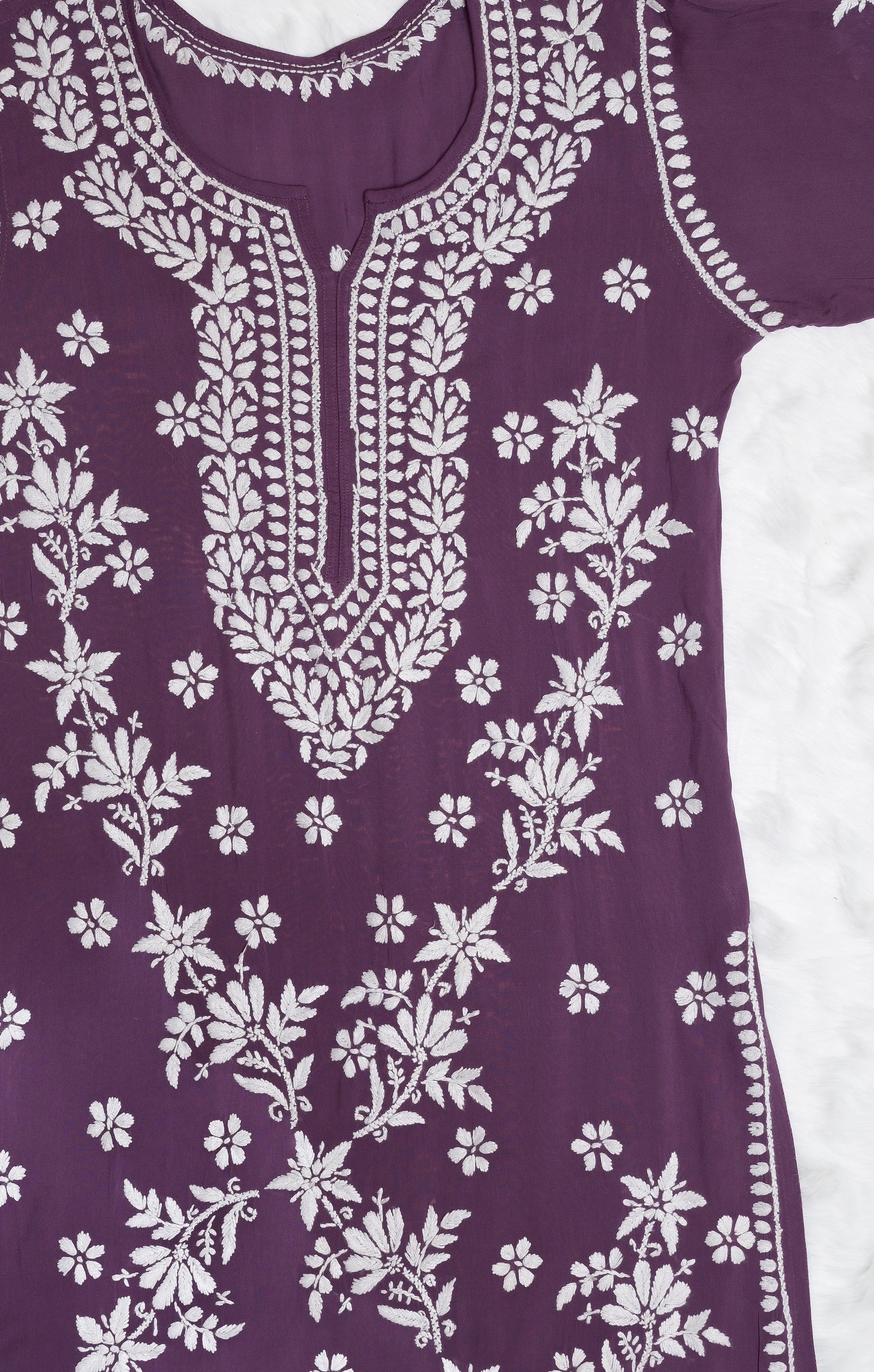 Mauve Purple Long Modal Kurta with White Chikankari