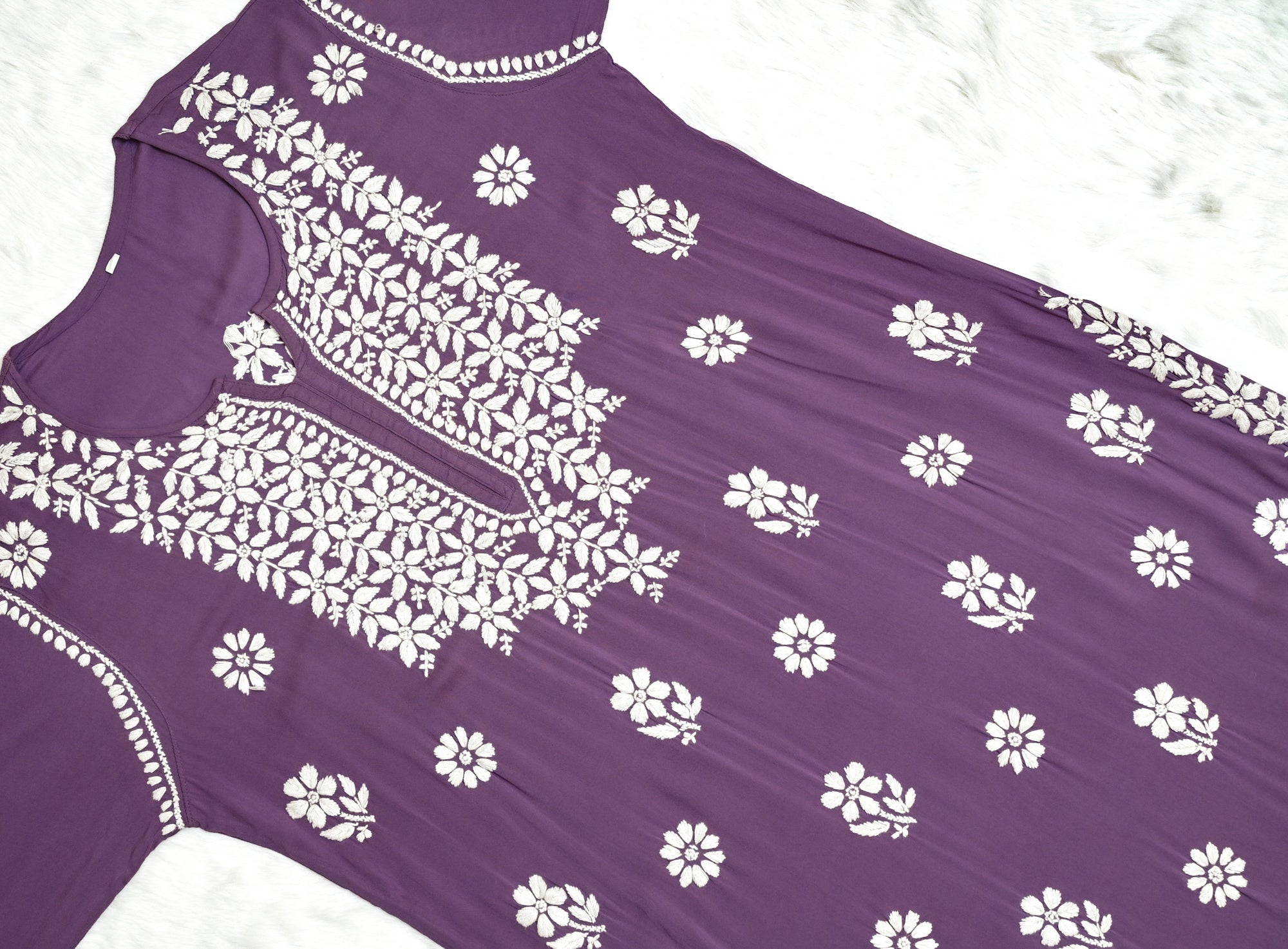 Mauve Purple Colour Long Modal Chikankari Kurta