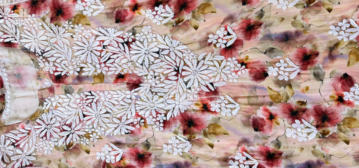 Mehr Blush Pink Rayon Printed Chikankari Kurti