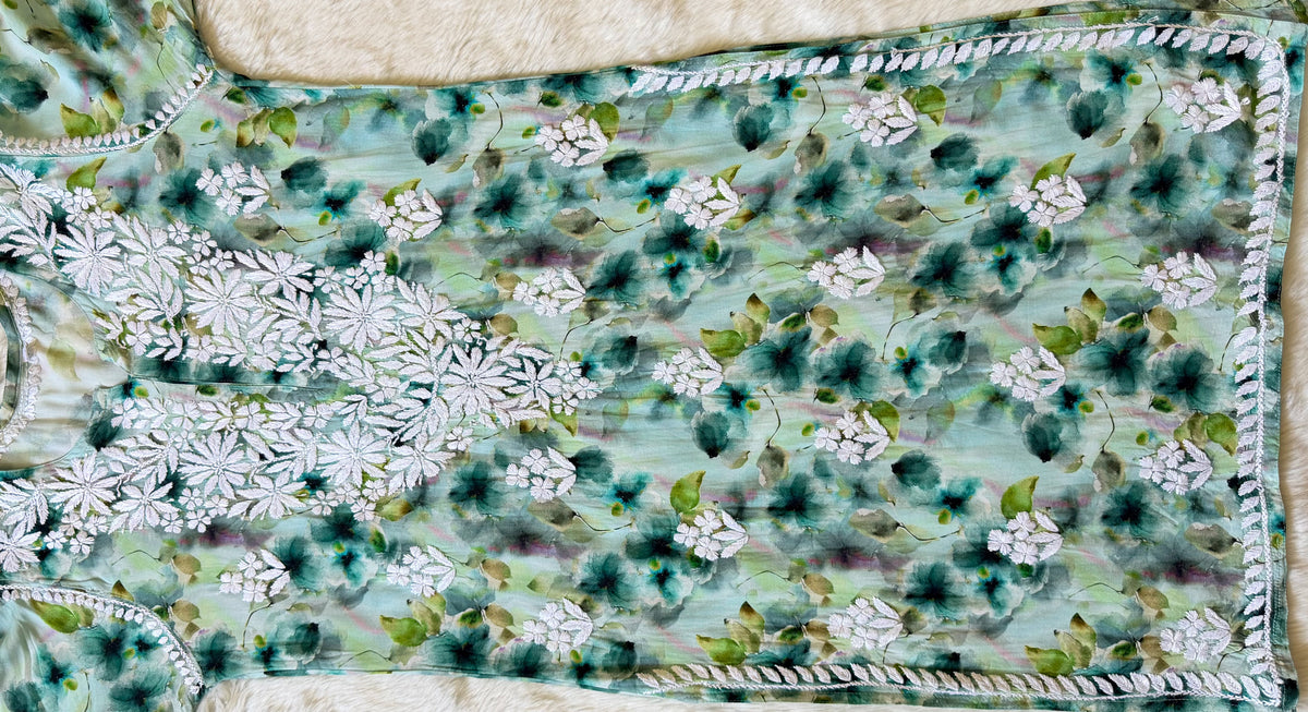 Mehr Emerald Green Rayon Printed Chikankari Kurti