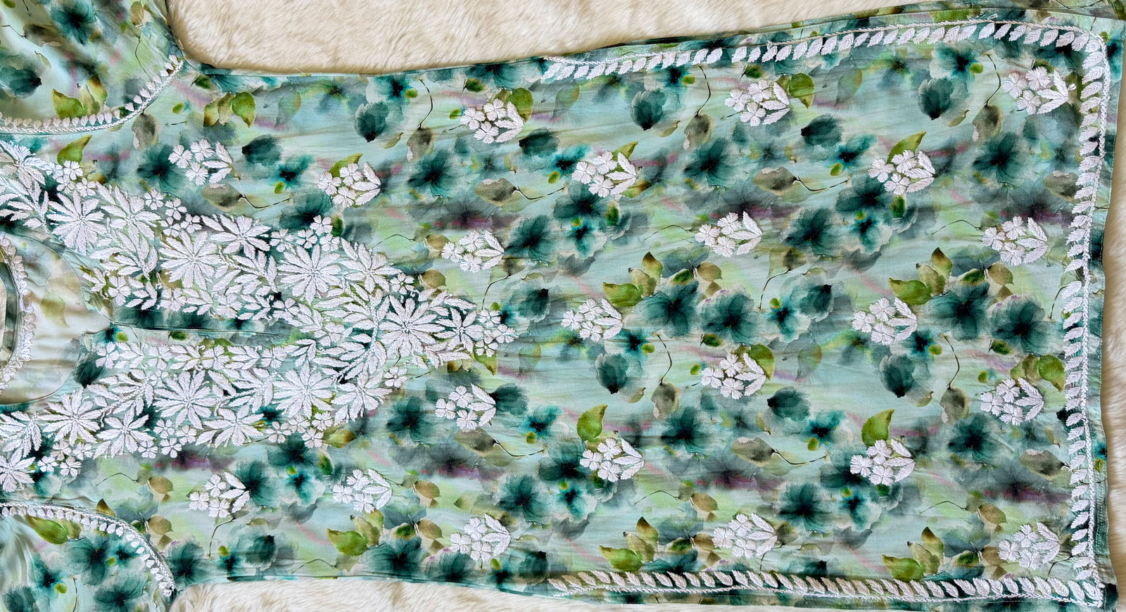 Mehr Emerald Green Rayon Printed Chikankari Kurti