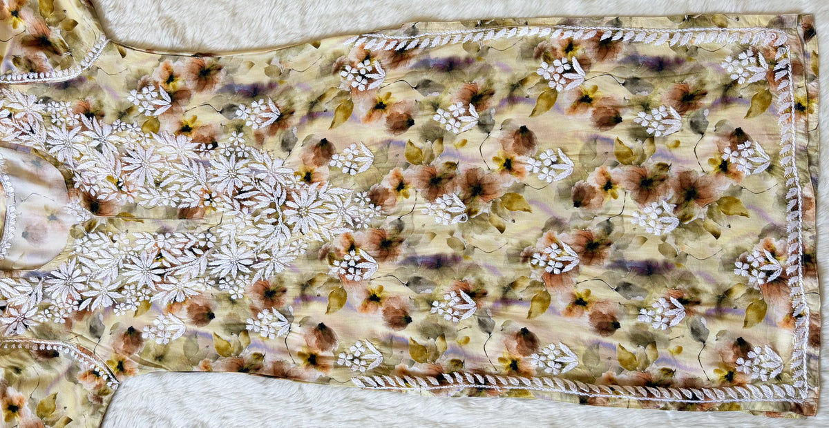 Mehr Pale Green Rayon Printed Chikankari Kurti