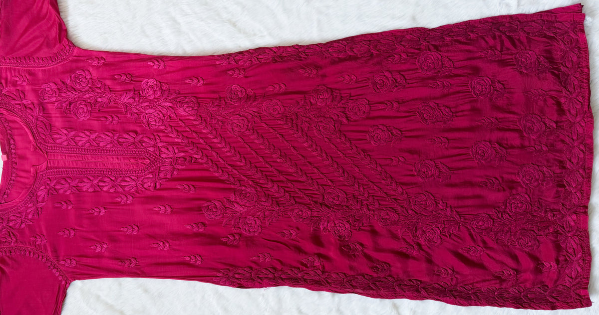 Mira Berry Pink 3D Chikankari Pure Muslin Silk Kurta Bottom Set