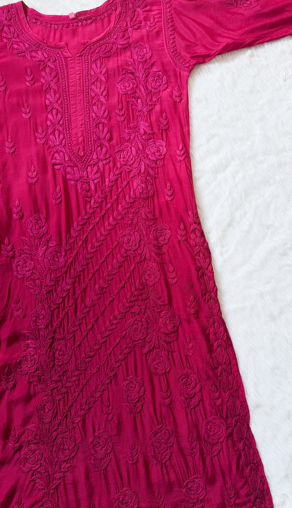 Mira Berry Pink 3D Chikankari Pure Muslin Silk Kurta Bottom Set