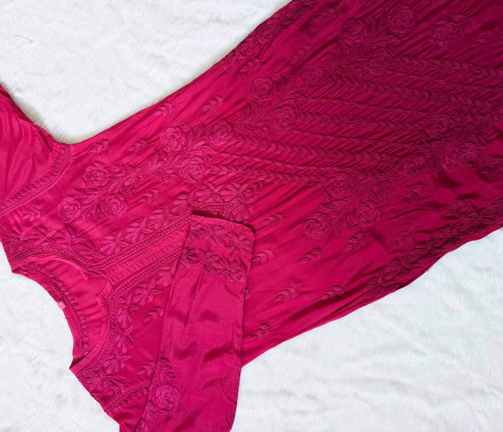 Mira Berry Pink 3D Chikankari Pure Muslin Silk Kurta Bottom Set