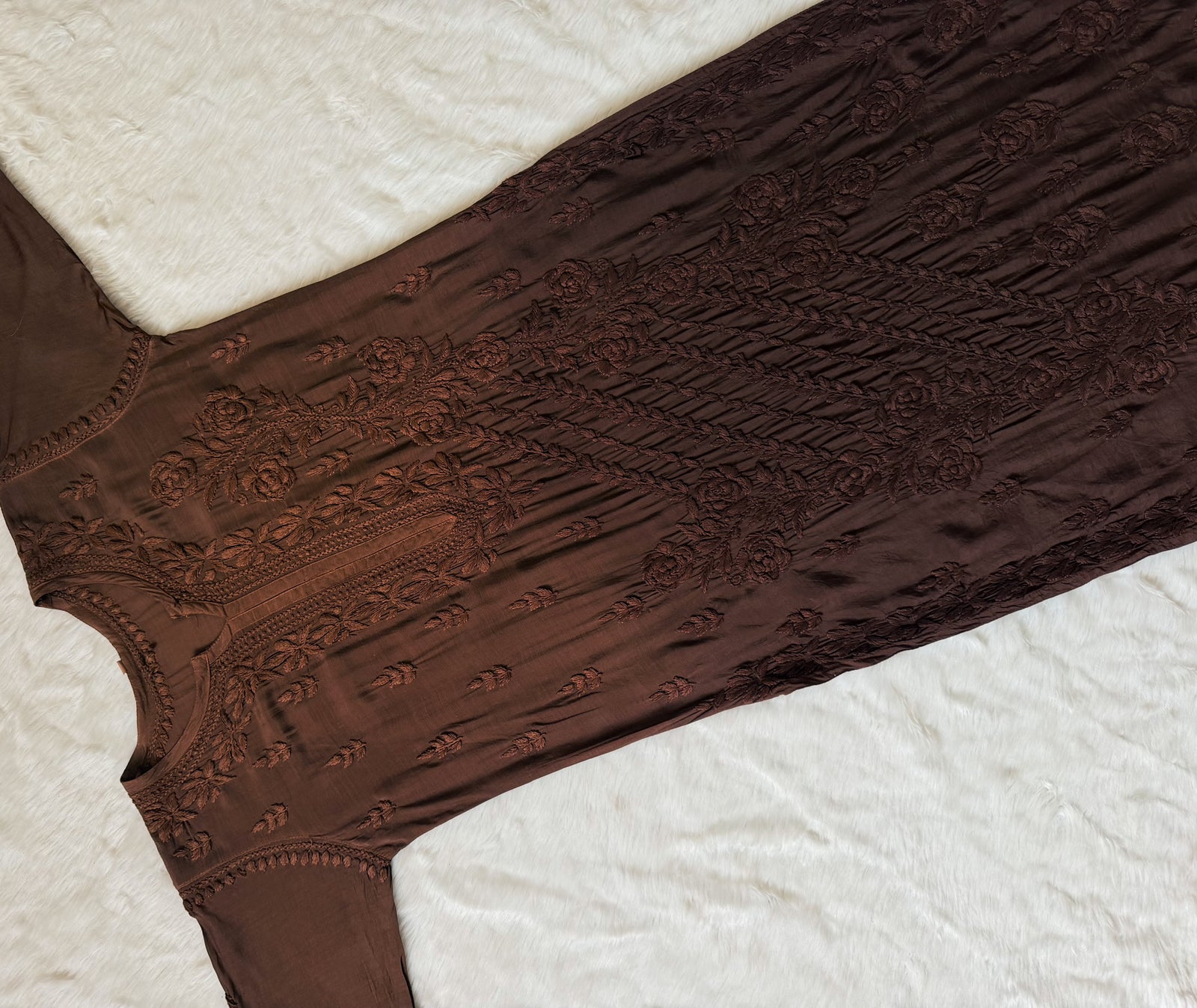 Mira Brown Chikankari Pure Muslin Silk Kurta Bottom Set