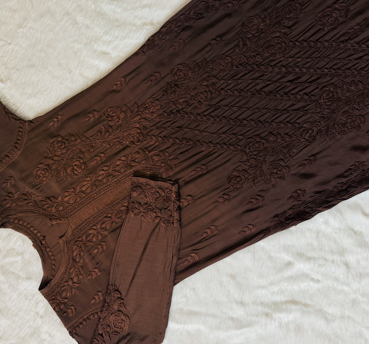 Mira Brown Chikankari Pure Muslin Silk Kurta Bottom Set