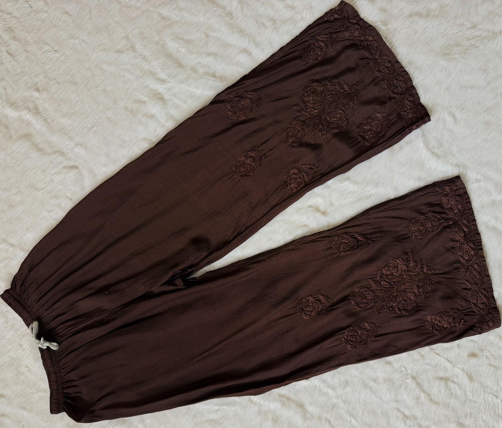 Mira Brown Chikankari Pure Muslin Silk Kurta Bottom Set