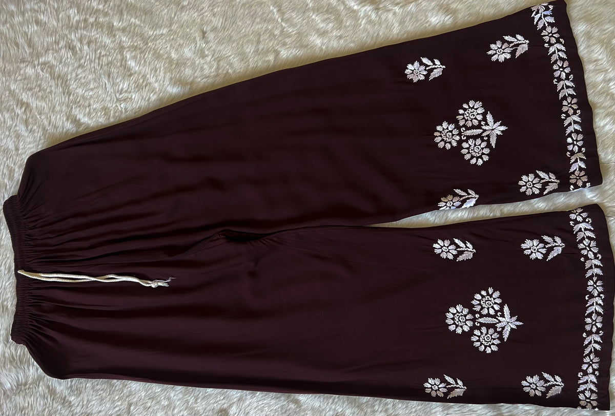 Mira Chocolate Brown Rayon Chikankari Handwork Set