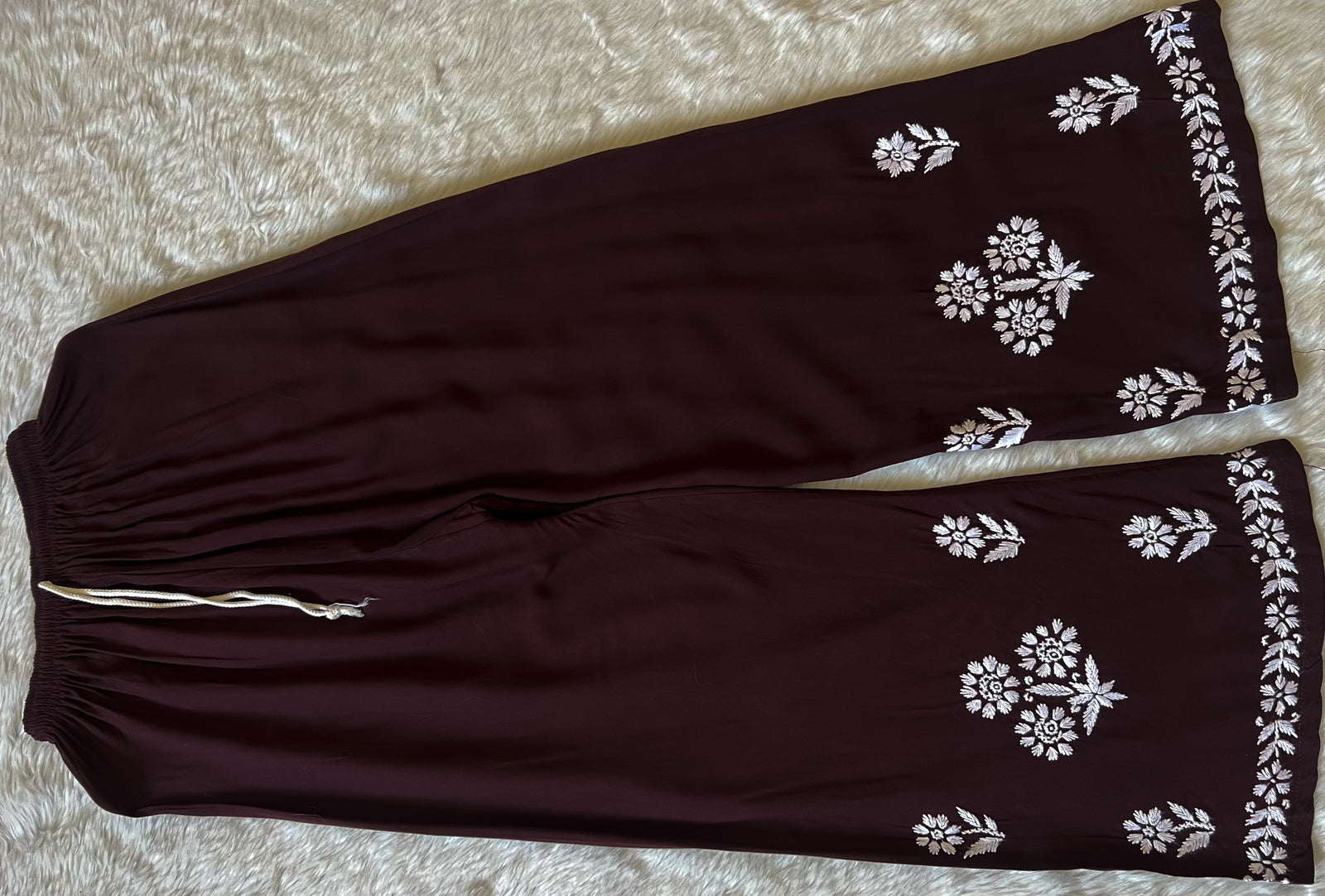 Mira Chocolate Brown Rayon Chikankari Handwork Set