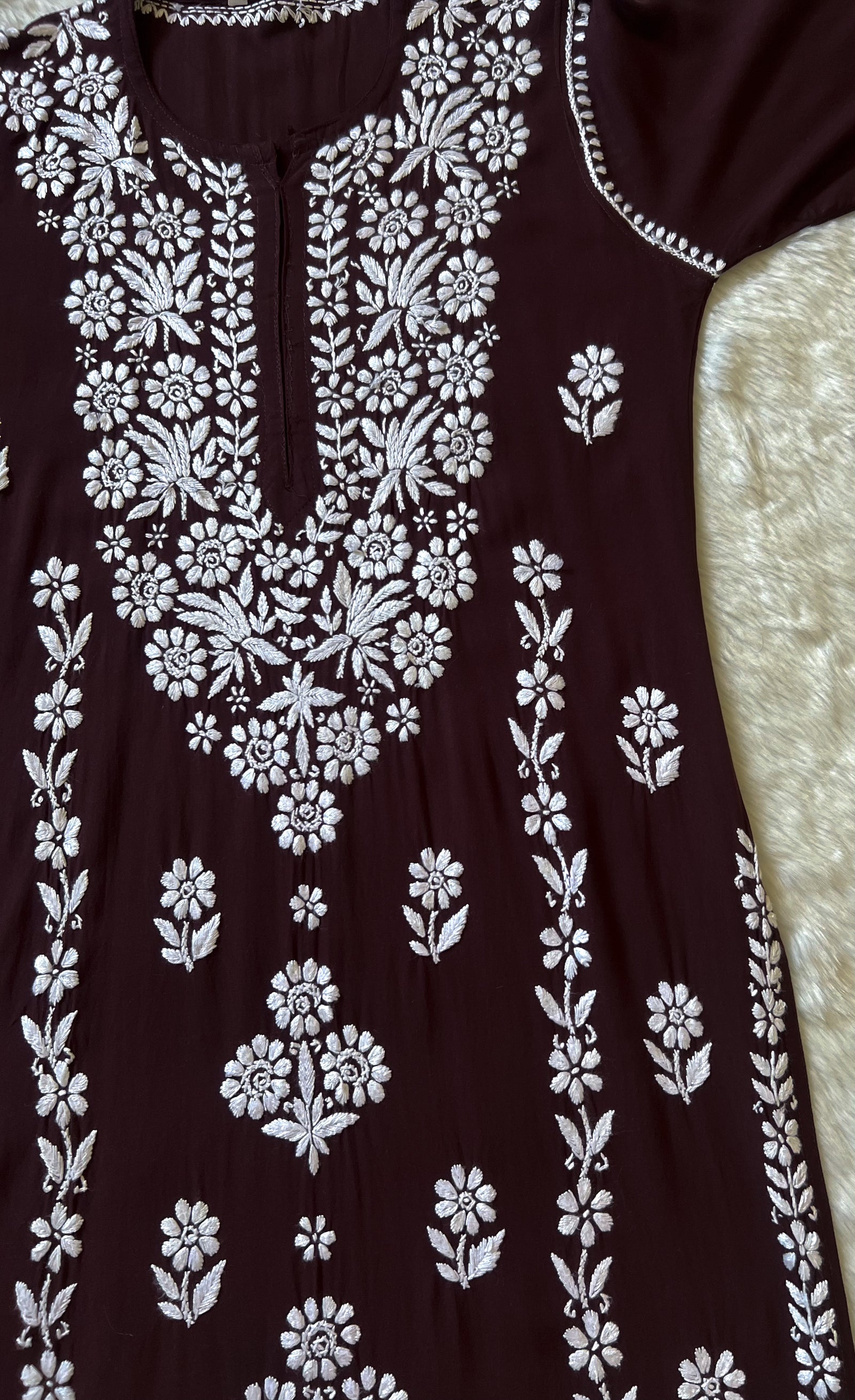 Mira Chocolate Brown Rayon Chikankari Handwork Set