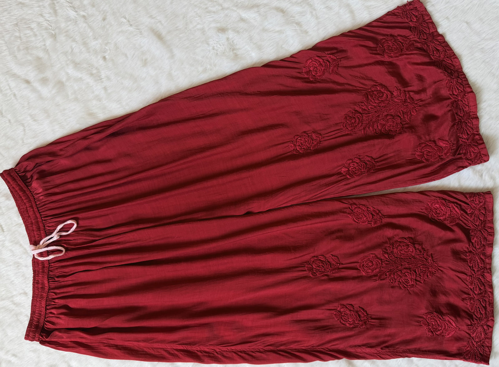 Mira Crimson 3D Chikankari Pure Muslin Silk Kurta Bottom Set