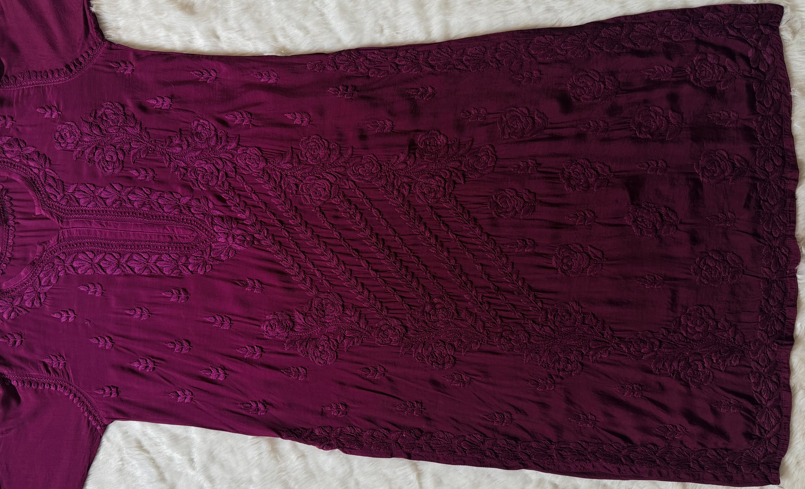 Mira Dark Purple 3D Chikankari Pure Muslin Silk Kurta Bottom Set