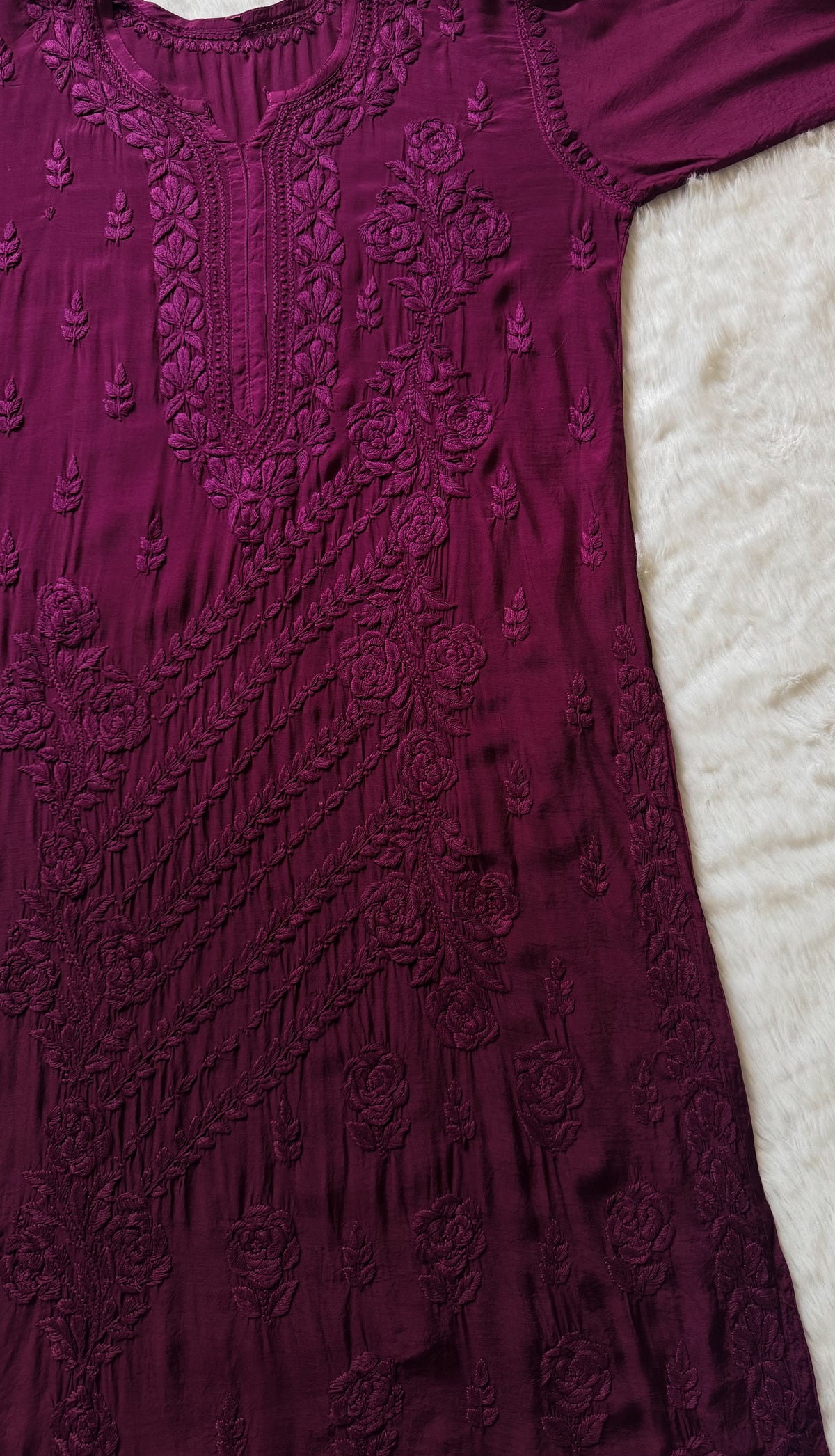 Mira Dark Purple 3D Chikankari Pure Muslin Silk Kurta Bottom Set