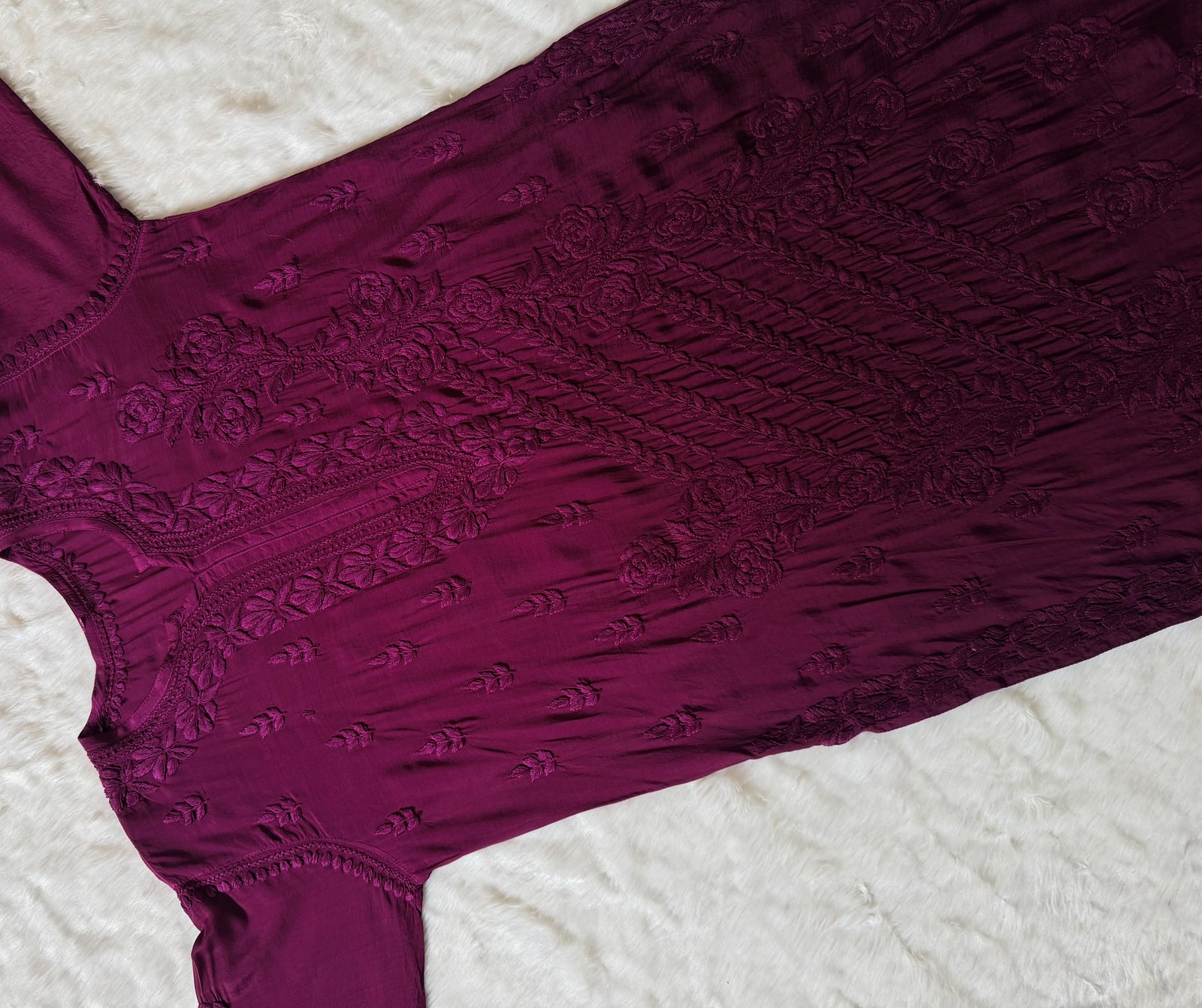Mira Dark Purple 3D Chikankari Pure Muslin Silk Kurta Bottom Set