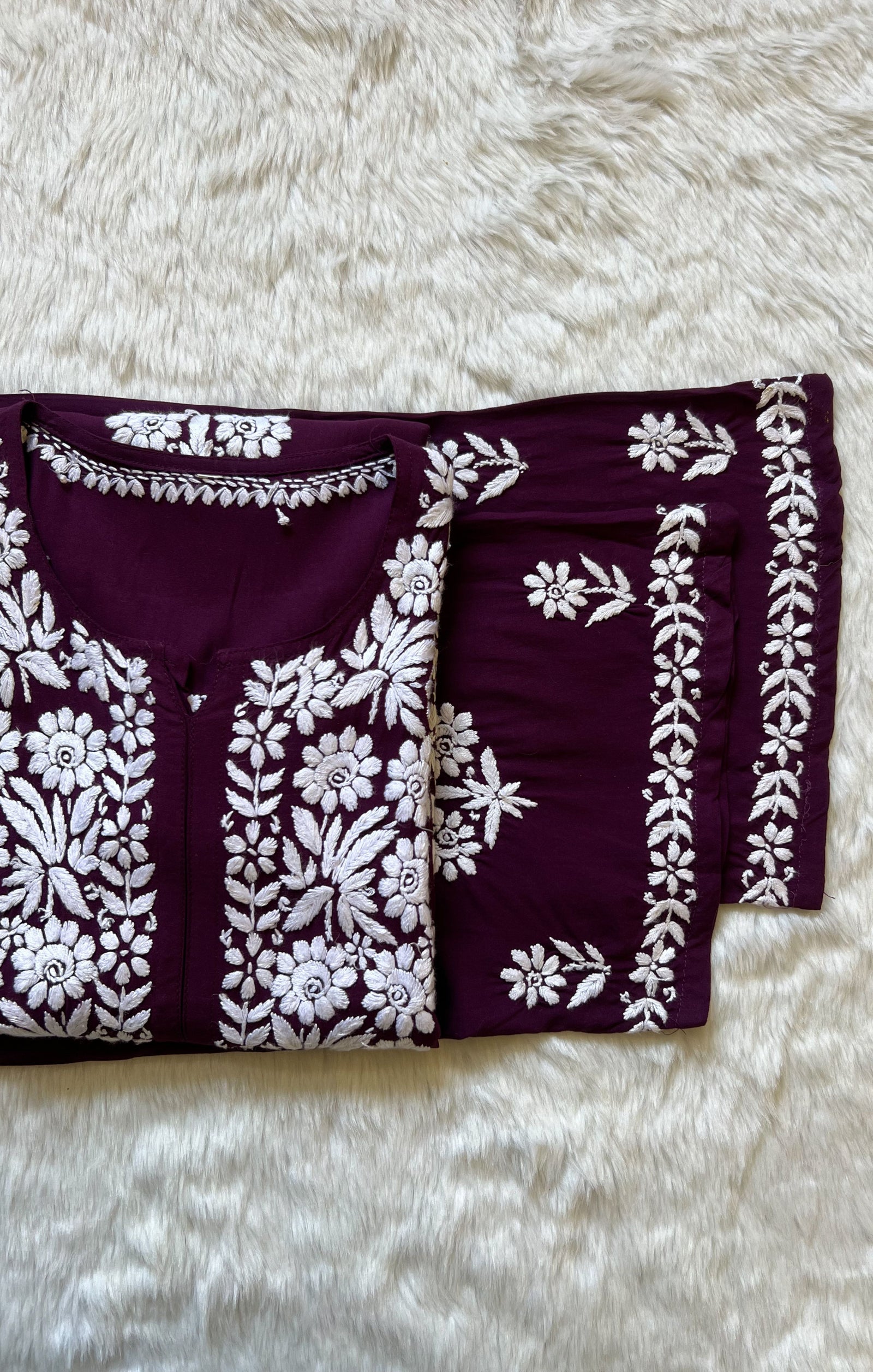 Mira Dark Purple Rayon Chikankari Handwork Set