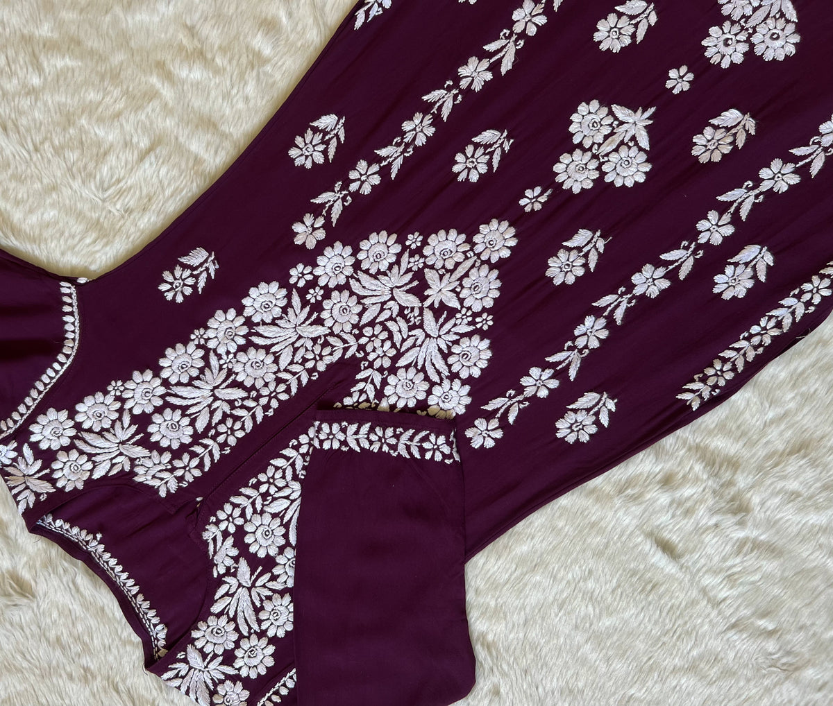 Mira Dark Purple Rayon Chikankari Handwork Set