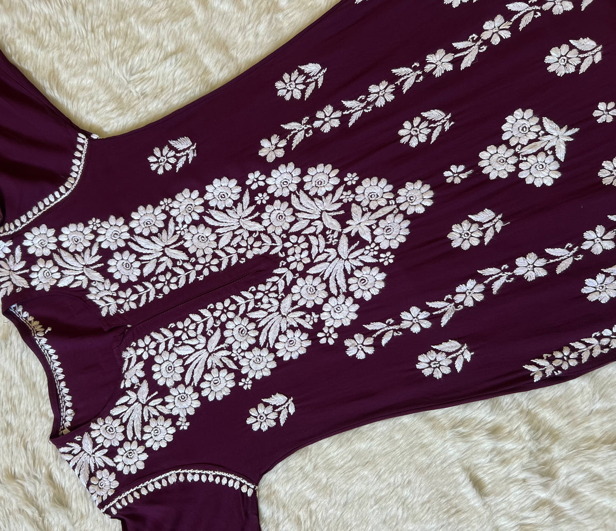 Mira Dark Purple Rayon Chikankari Handwork Set
