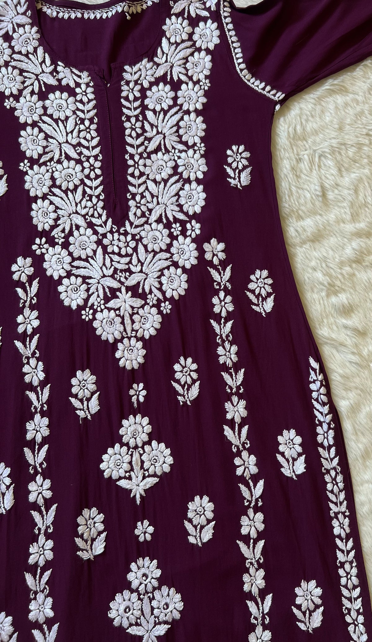 Mira Dark Purple Rayon Chikankari Handwork Set