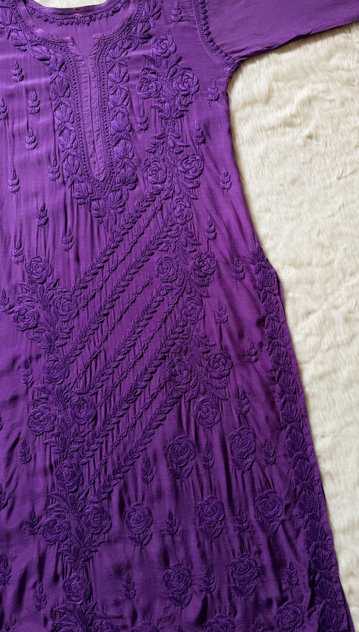 Mira Purple 3D Chikankari Pure Muslin Silk Kurta Bottom Set