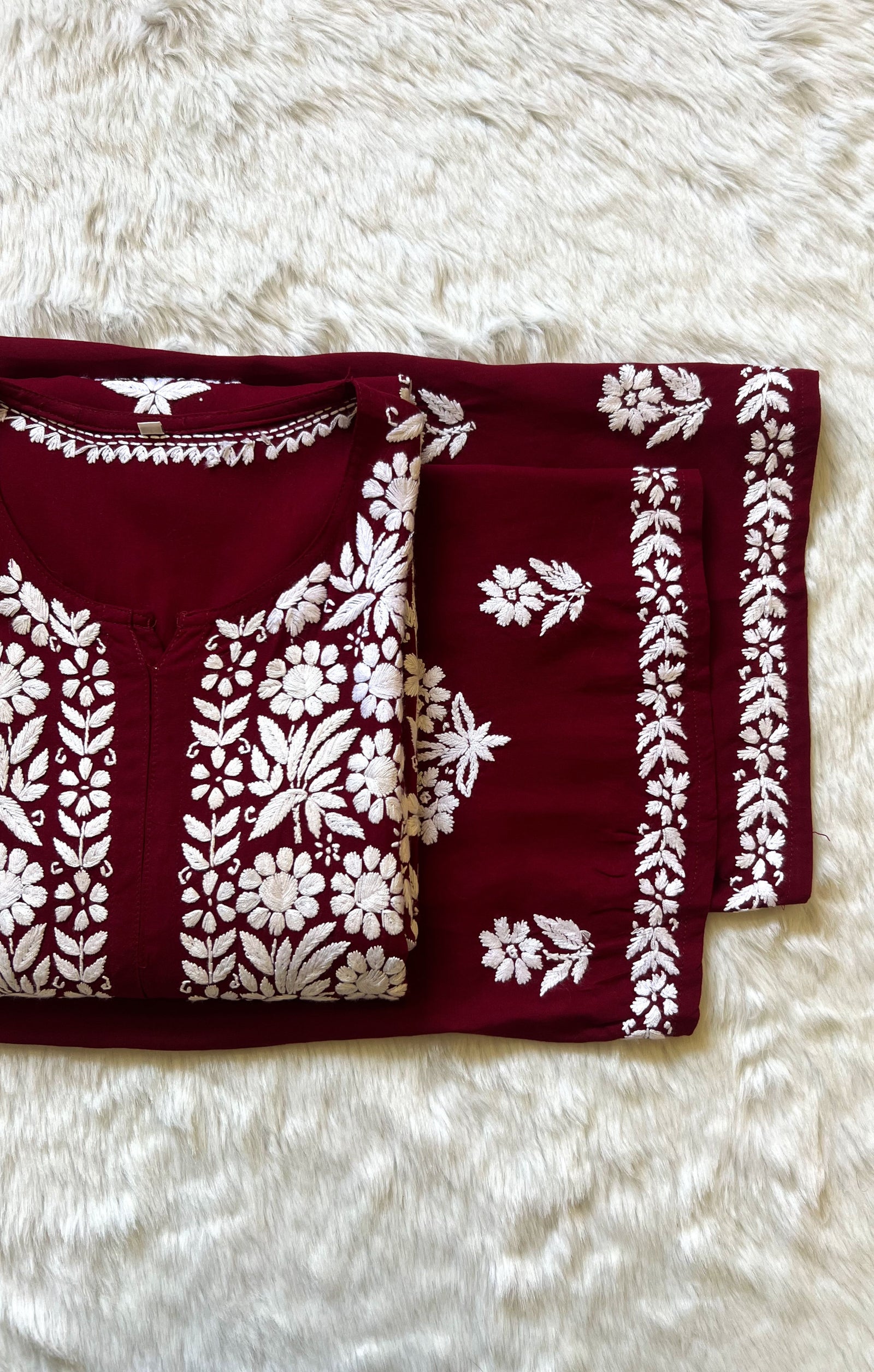 Mira Maroon Rayon Chikankari Handwork Set