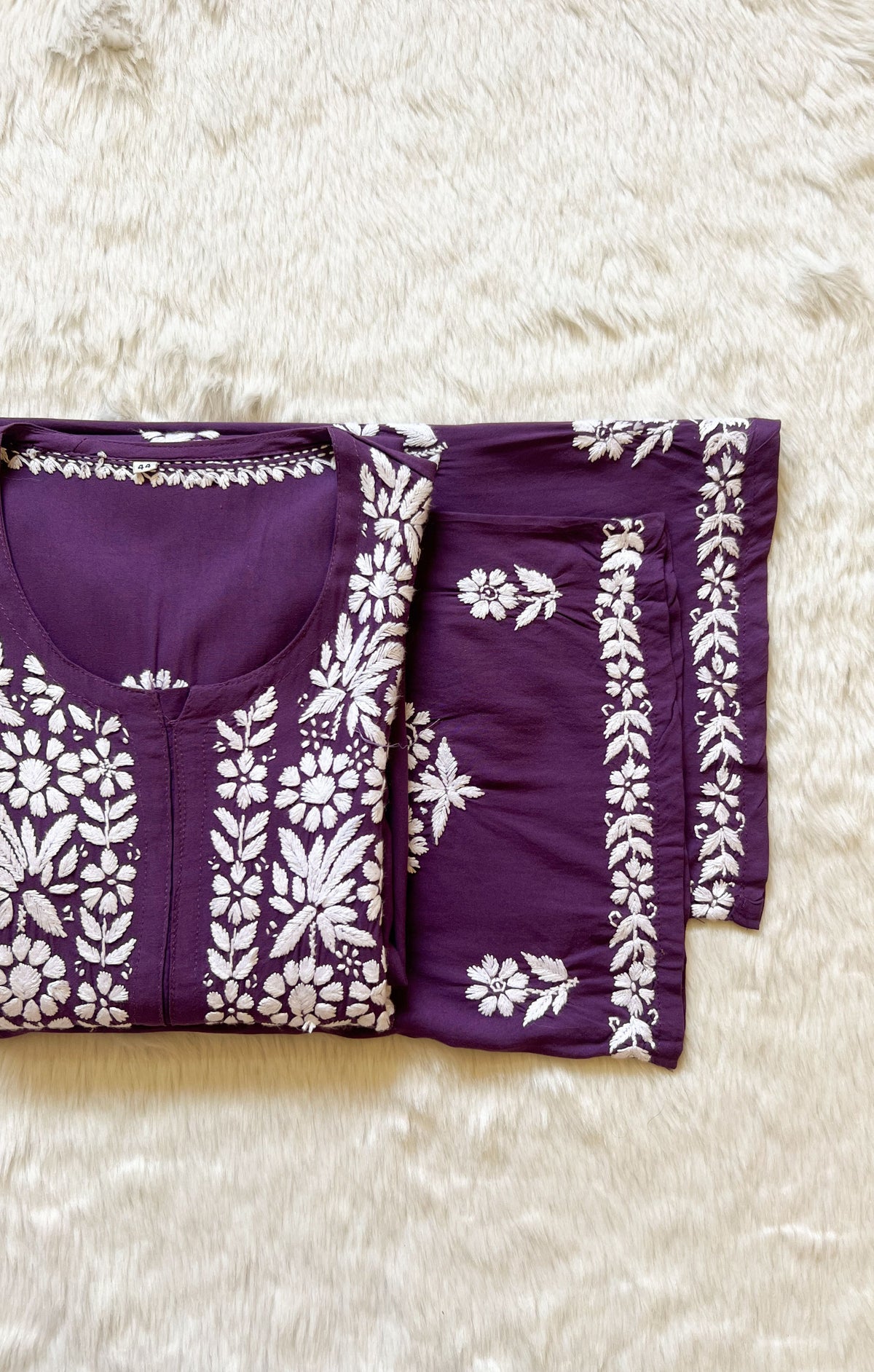 Mira Mauve Purple Rayon Chikankari Handwork Set