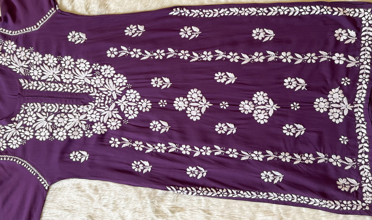 Mira Mauve Purple Rayon Chikankari Handwork Set
