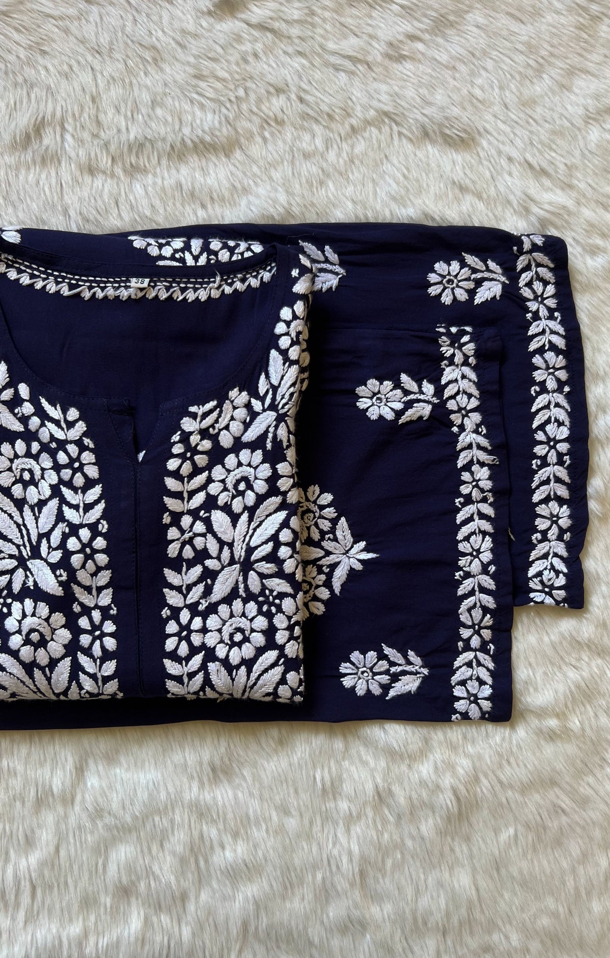 Mira Navy Blue Rayon Chikankari Handwork Set