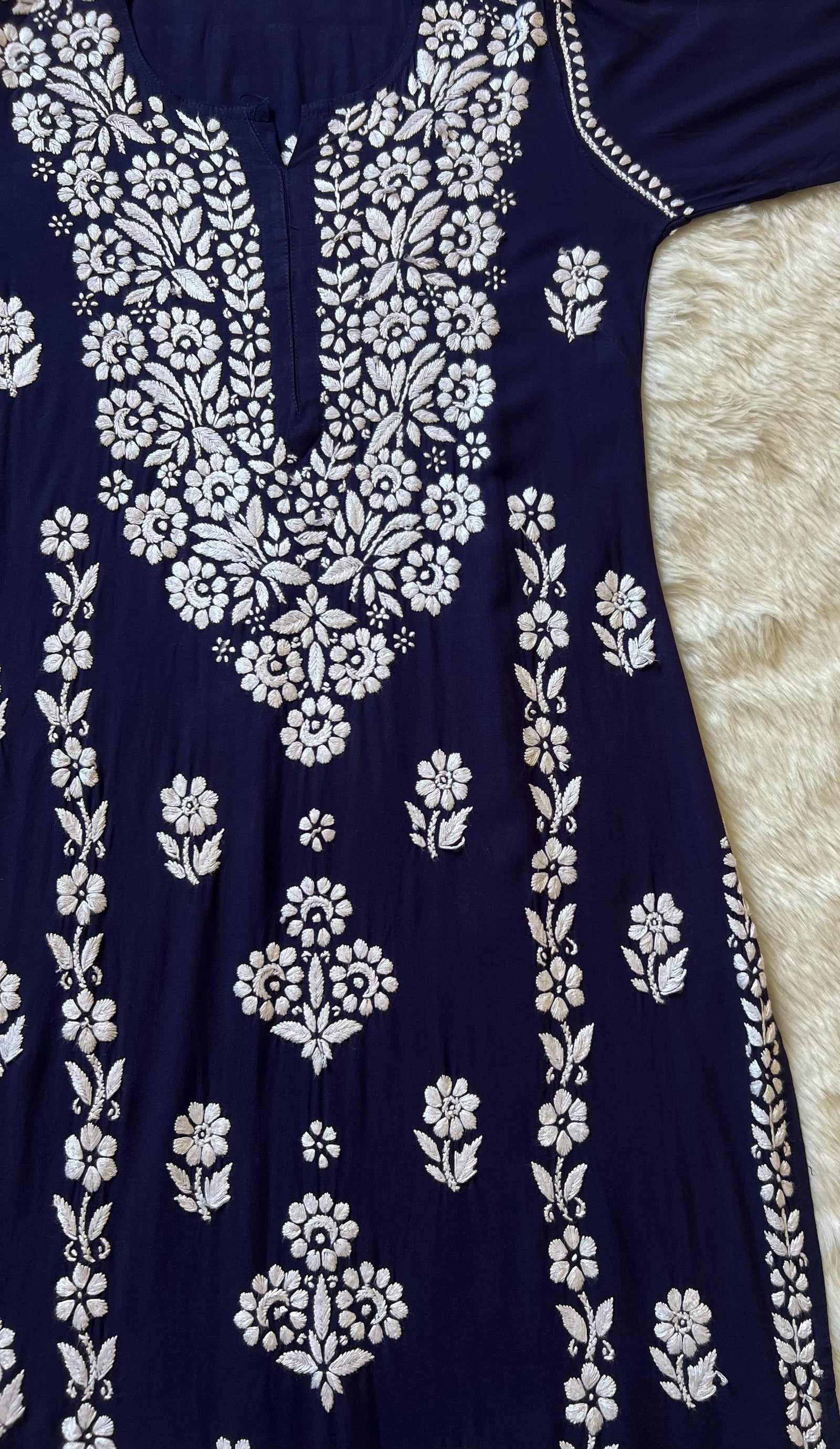 Mira Navy Blue Rayon Chikankari Handwork Set