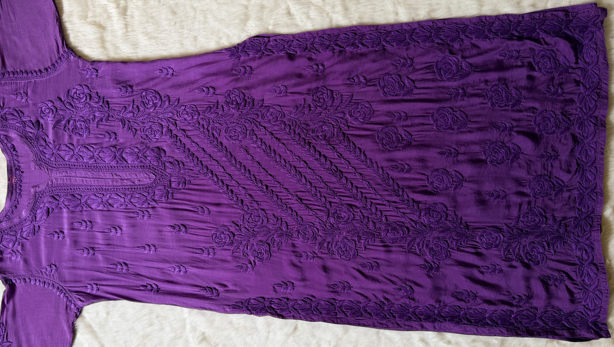 Mira Purple 3D Chikankari Pure Muslin Silk Kurta Bottom Set