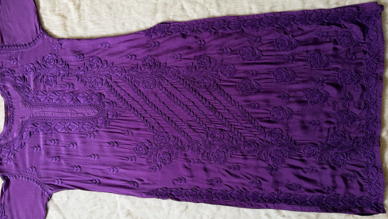 Mira Purple 3D Chikankari Pure Muslin Silk Kurta Bottom Set