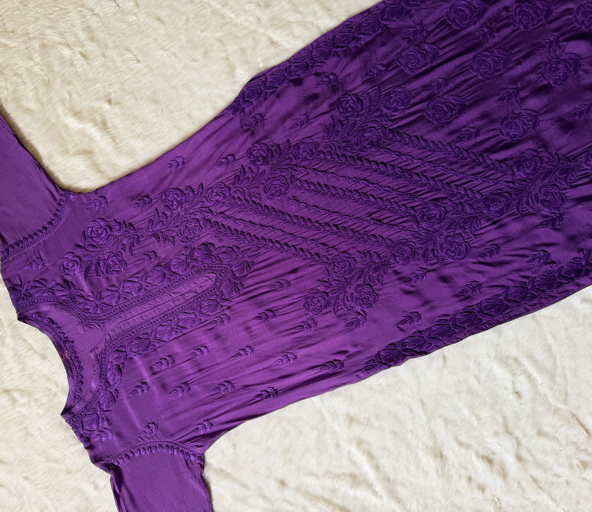 Mira Purple 3D Chikankari Pure Muslin Silk Kurta Bottom Set