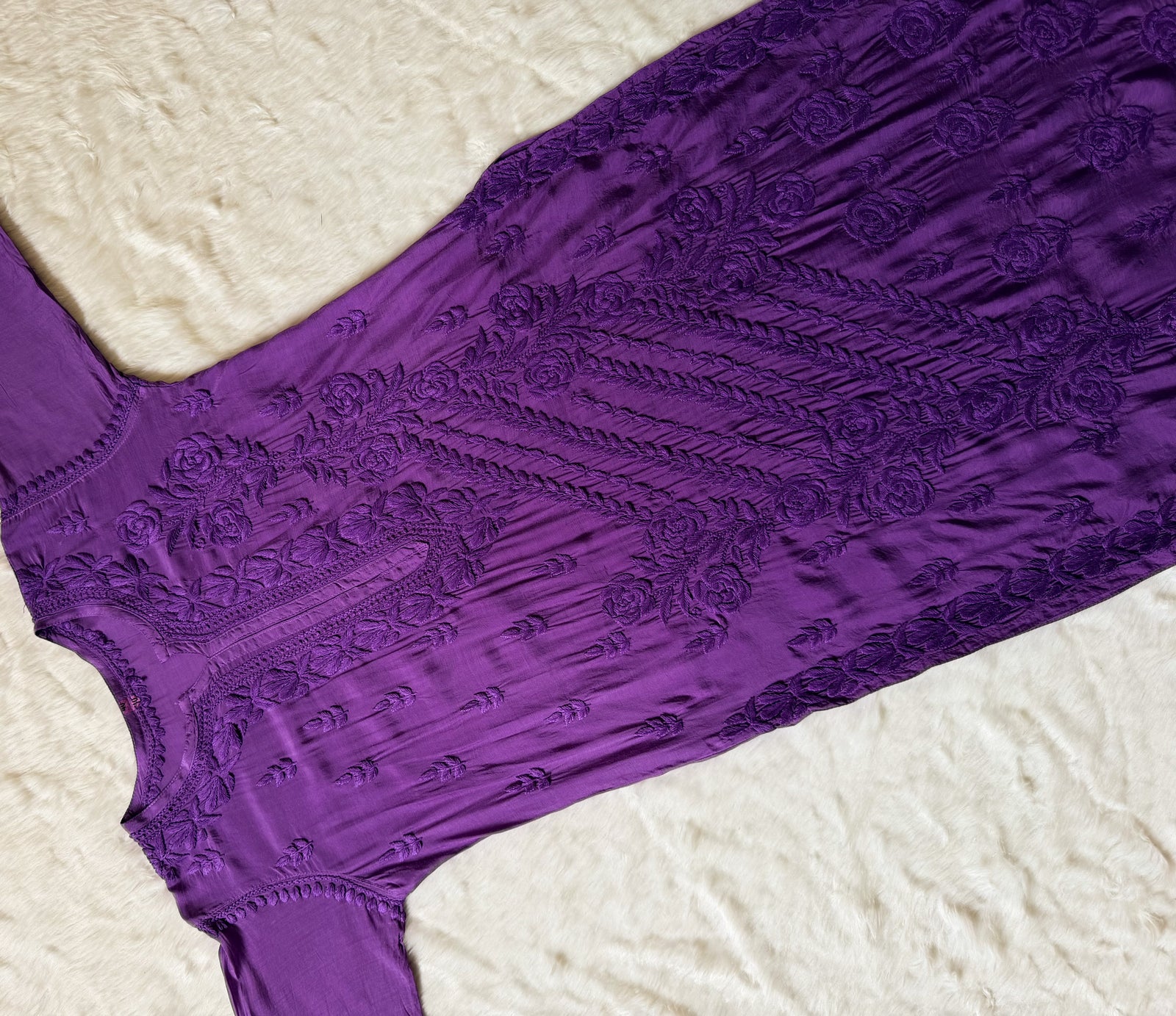 Mira Purple 3D Chikankari Pure Muslin Silk Kurta Bottom Set