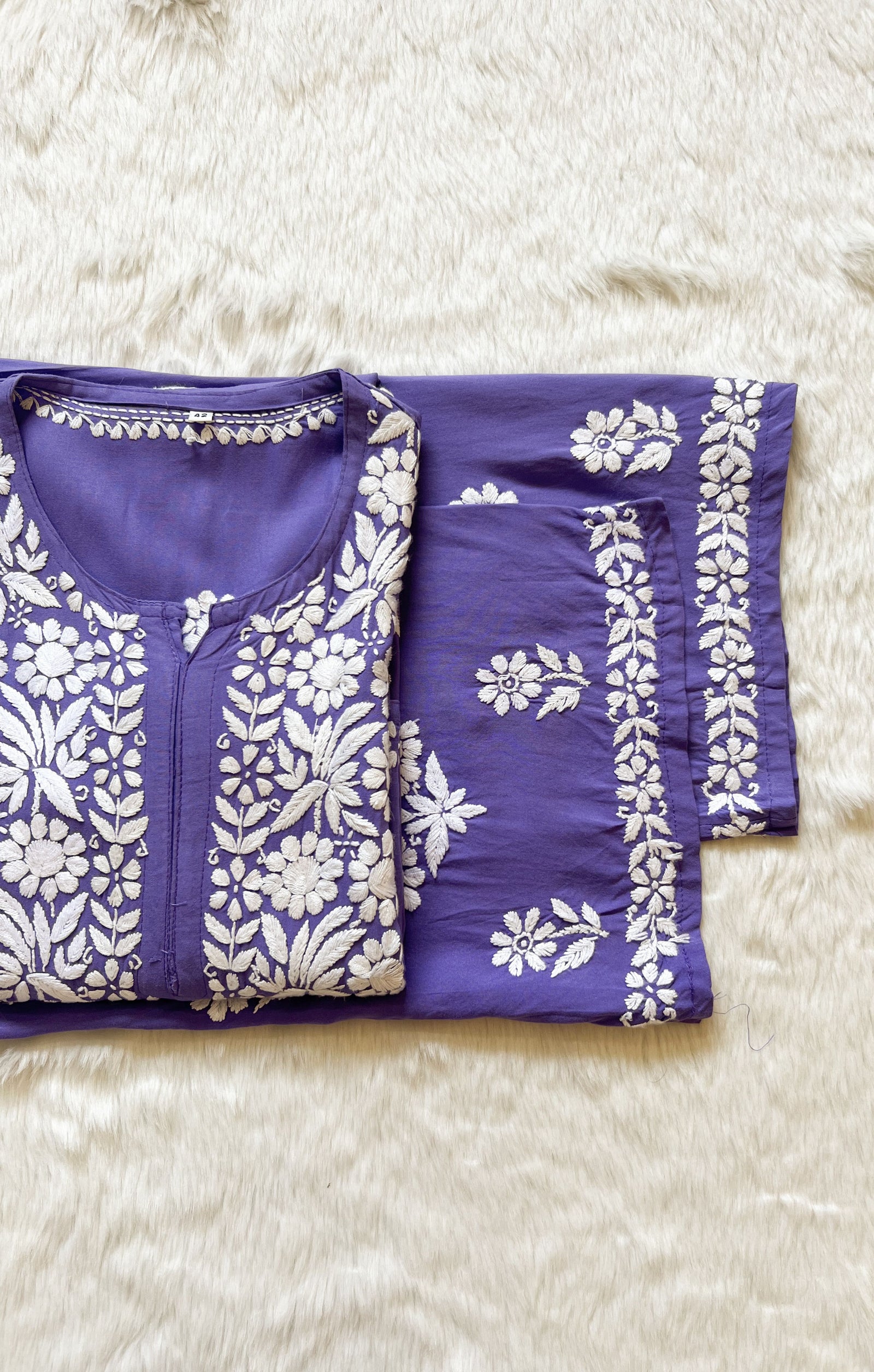 Mira Purple Rayon Chikankari Handwork Set
