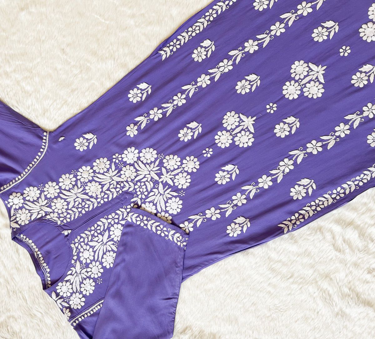 Mira Purple Rayon Chikankari Handwork Set