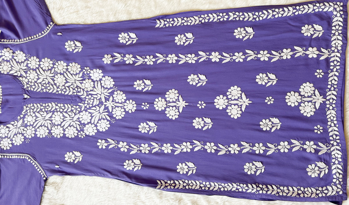 Mira Purple Rayon Chikankari Handwork Set