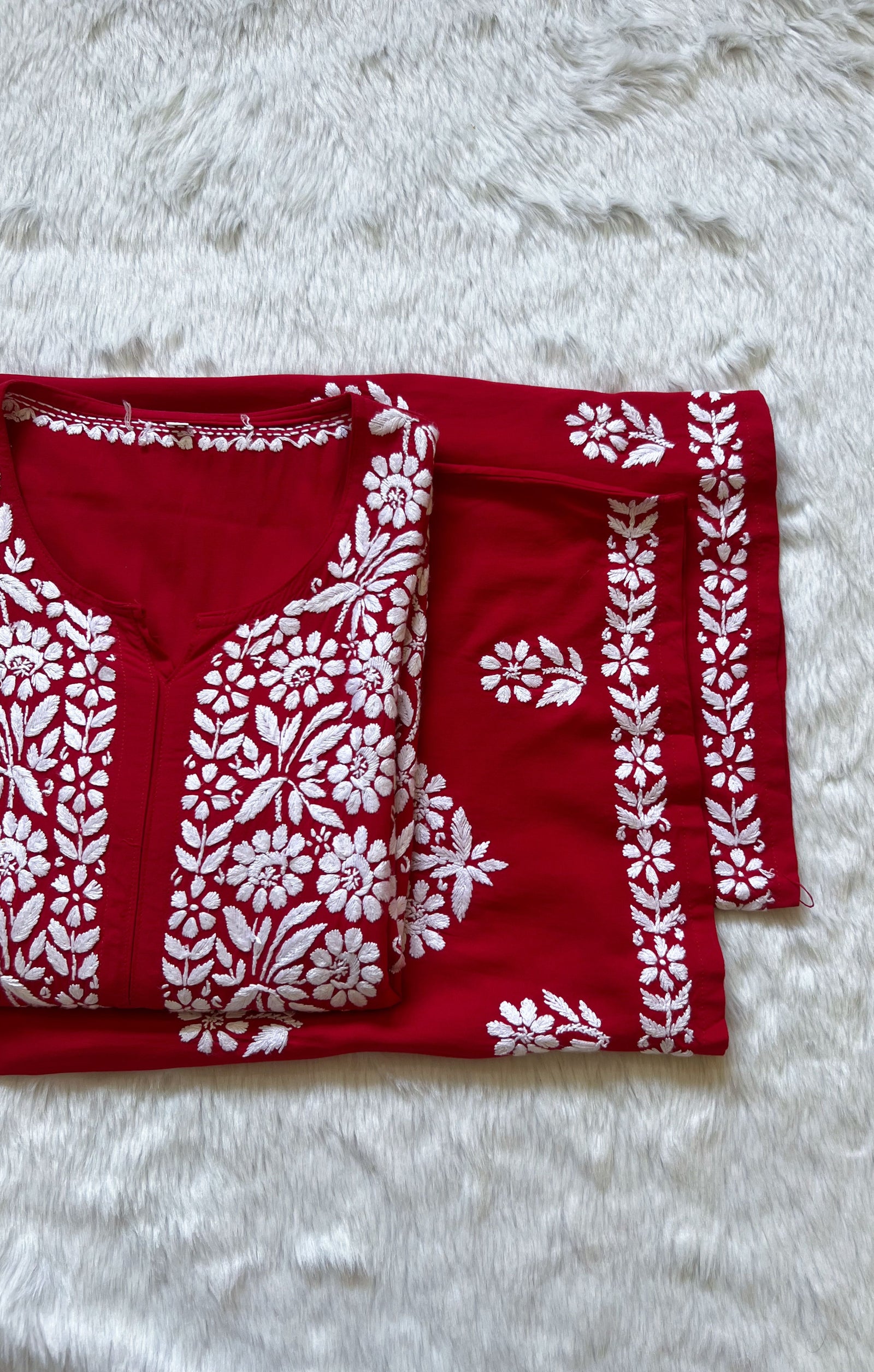 Mira Red Rayon Chikankari Handwork Set