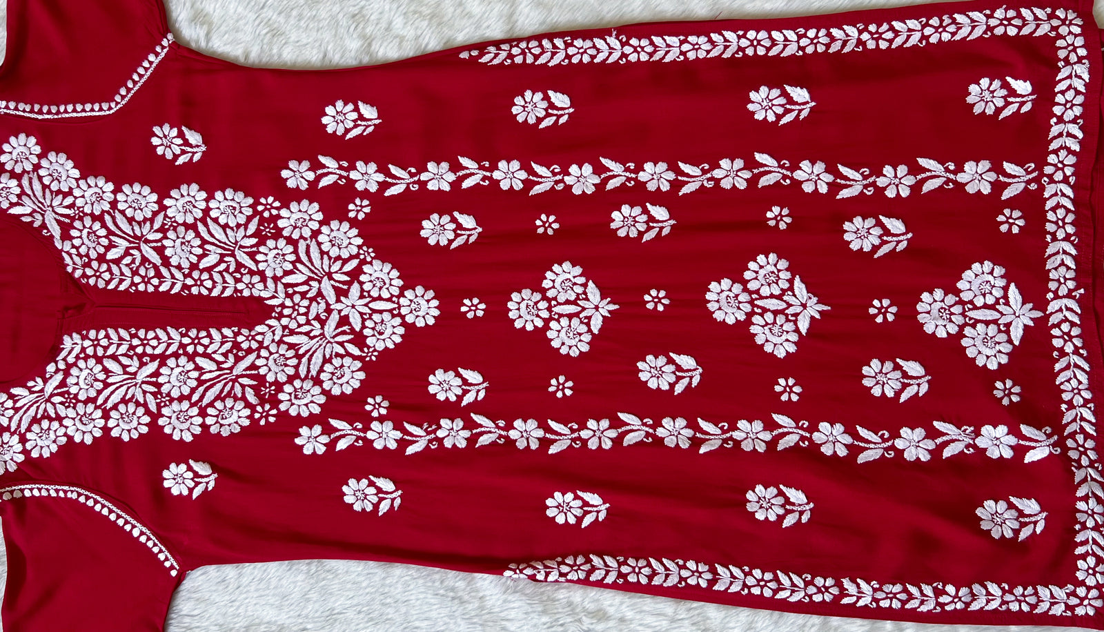 Mira Red Rayon Chikankari Handwork Set