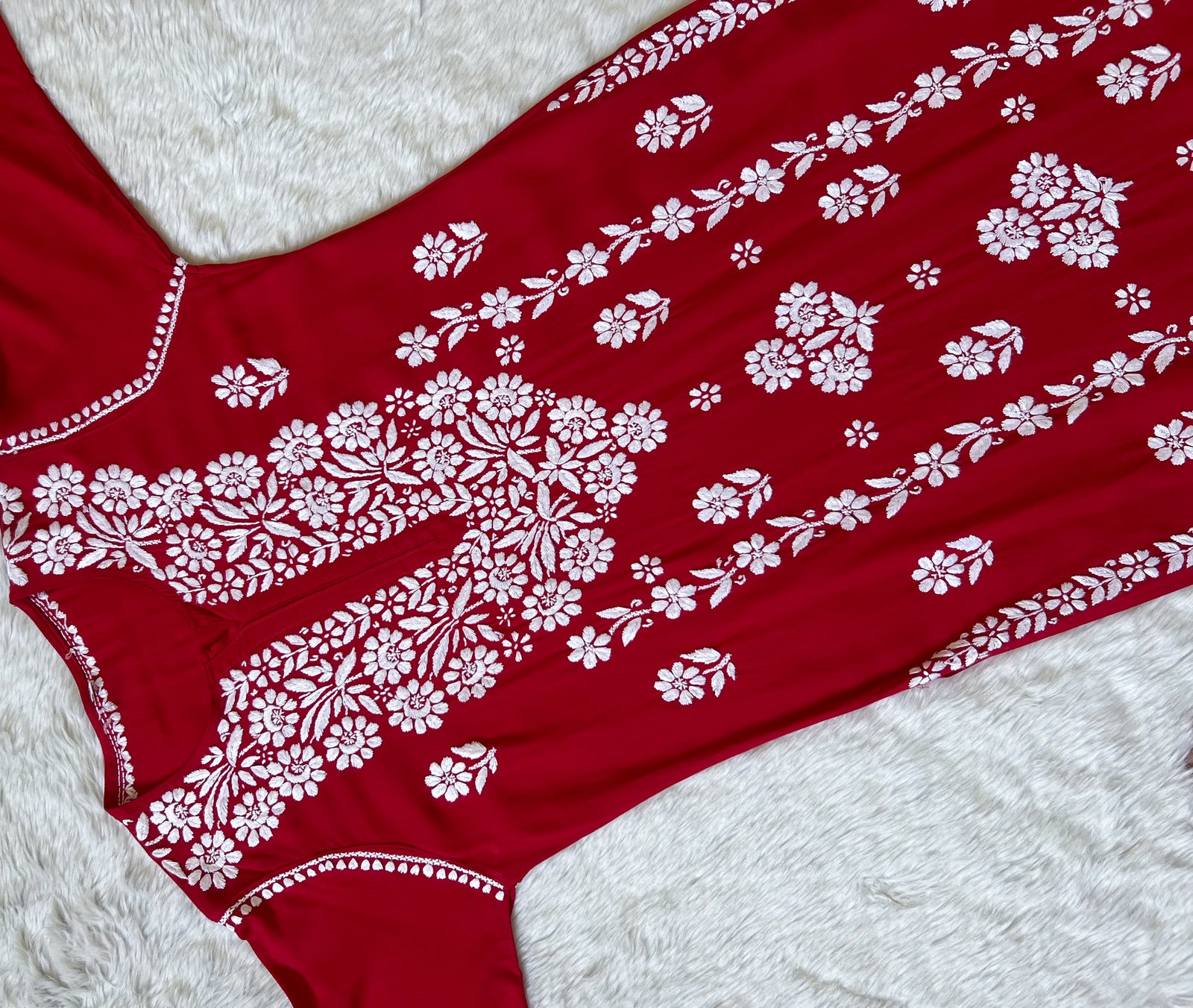 Mira Red Rayon Chikankari Handwork Set