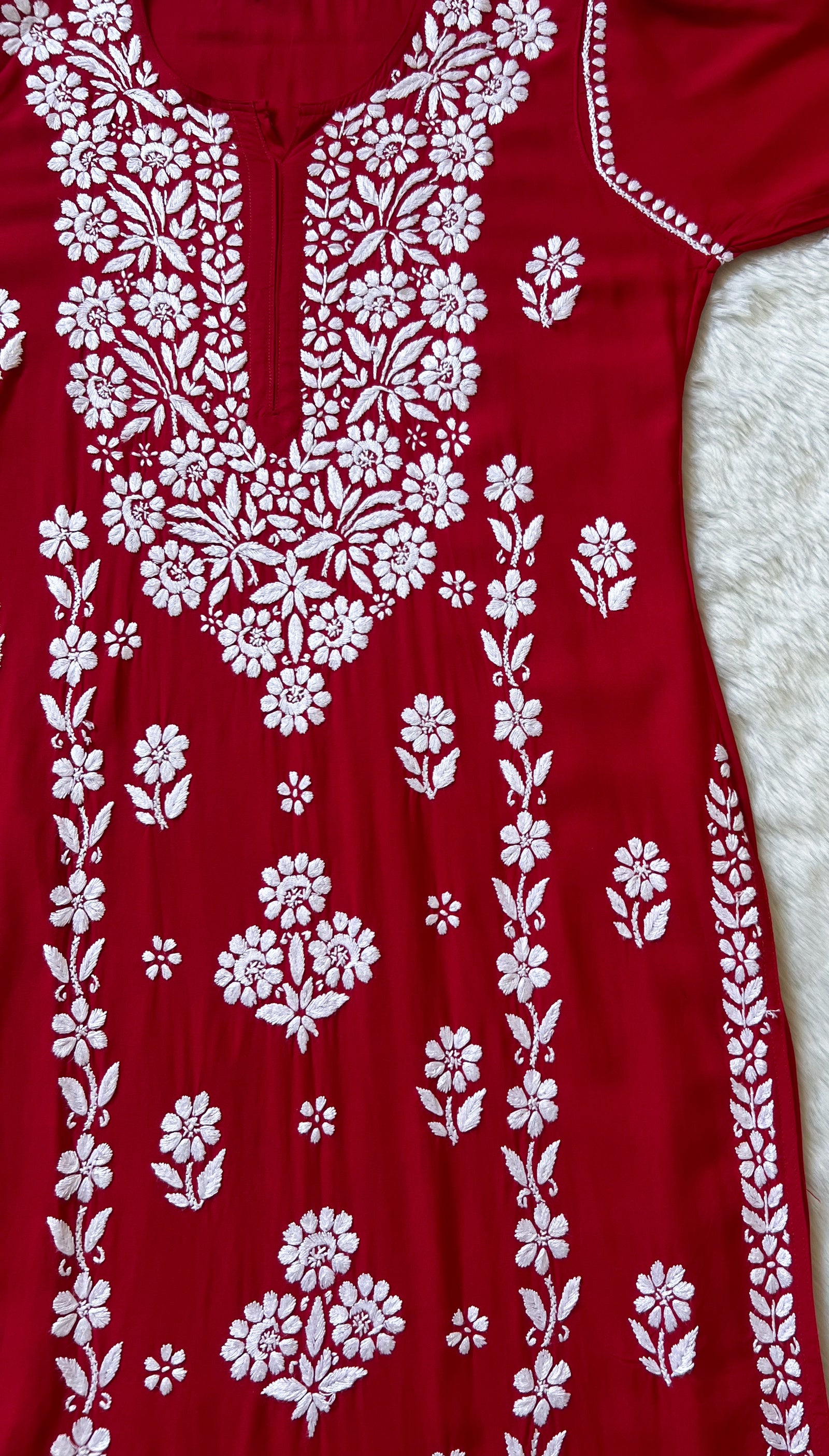 Mira Red Rayon Chikankari Handwork Set