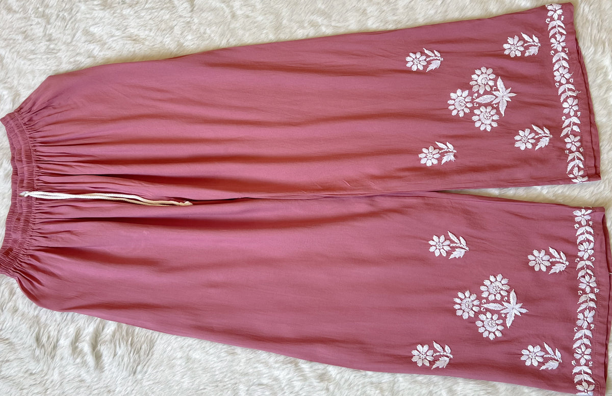 Mira Rose Pink Rayon Chikankari Handwork Set