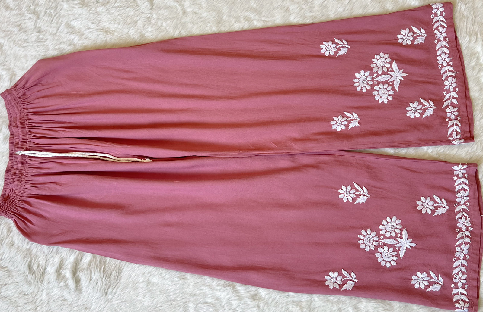 Mira Rose Pink Rayon Chikankari Handwork Set