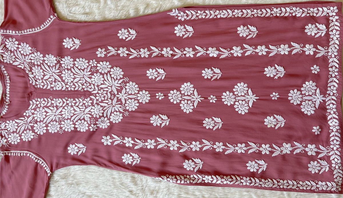Mira Rose Pink Rayon Chikankari Handwork Set