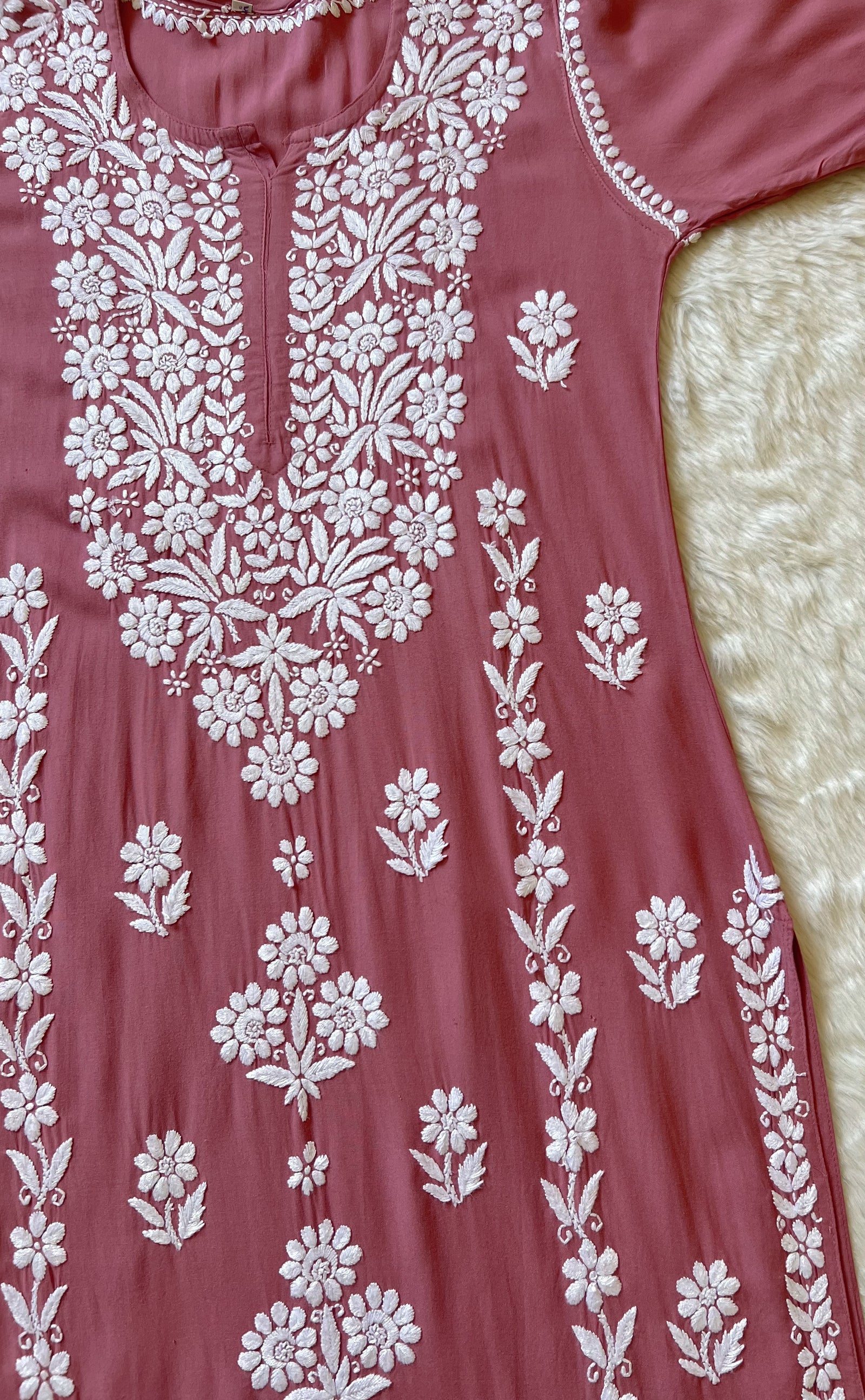 Mira Rose Pink Rayon Chikankari Handwork Set