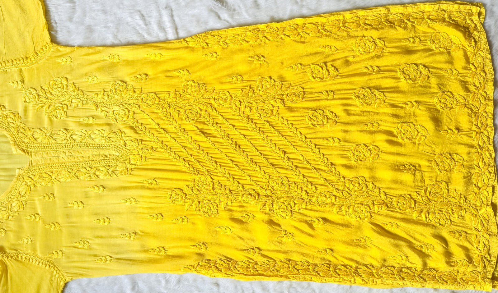 Mira Yellow 3D Chikankari Pure Muslin Silk Kurta Bottom Set