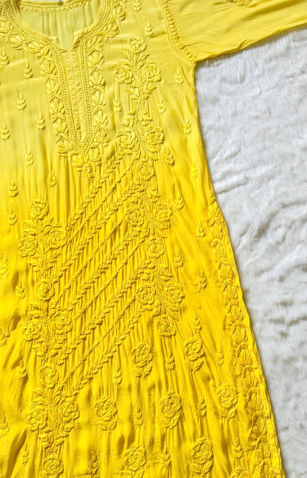 Mira Yellow 3D Chikankari Pure Muslin Silk Kurta Bottom Set