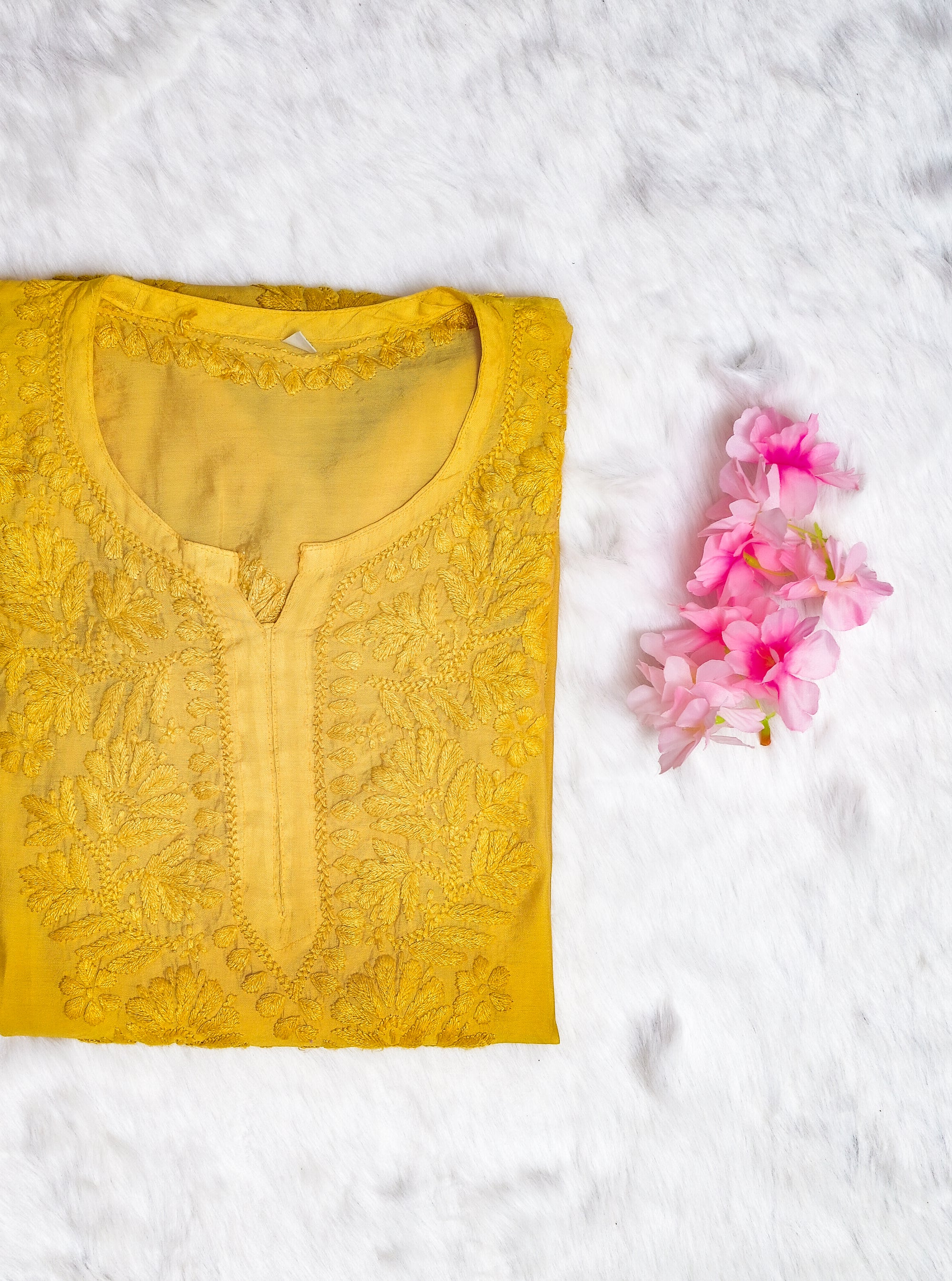 Mustard Chanderi Short Ombre Chikankari Kurta