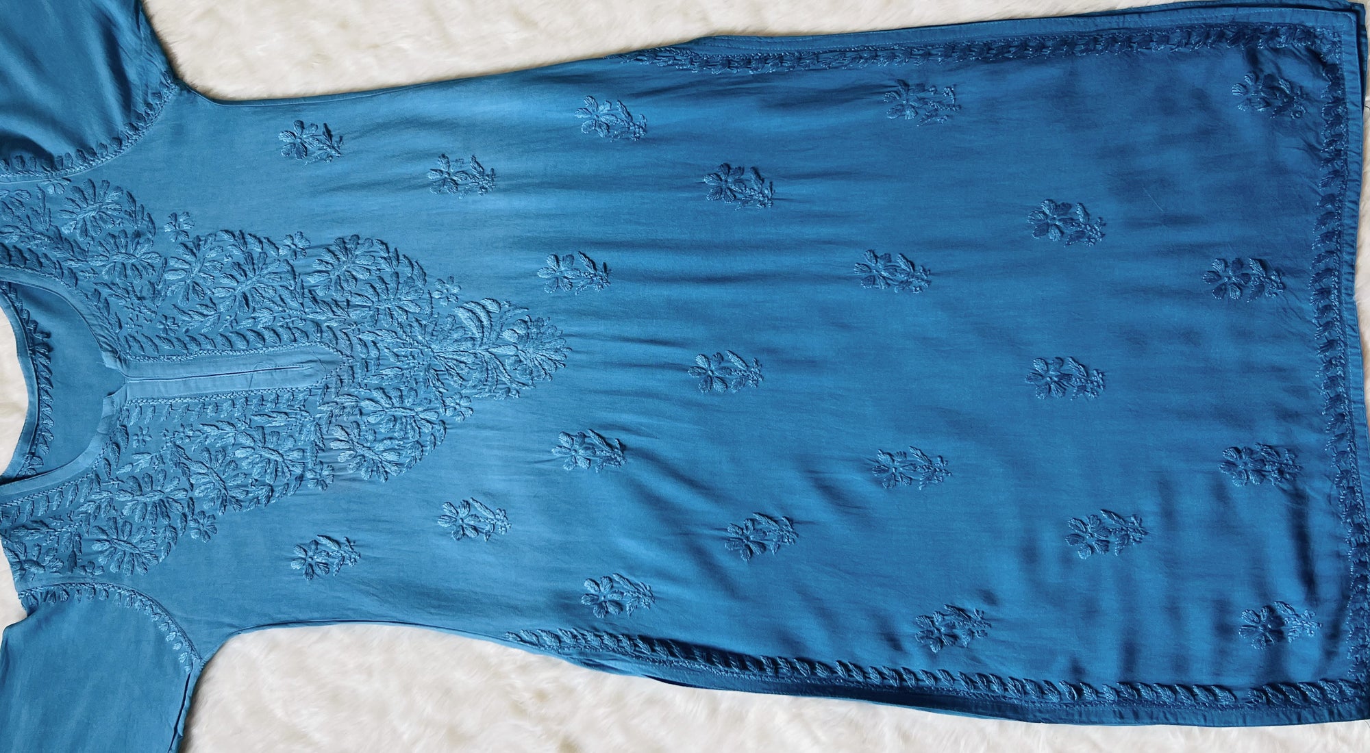 Myra Blue Long Rayon Chikankari Kurta
