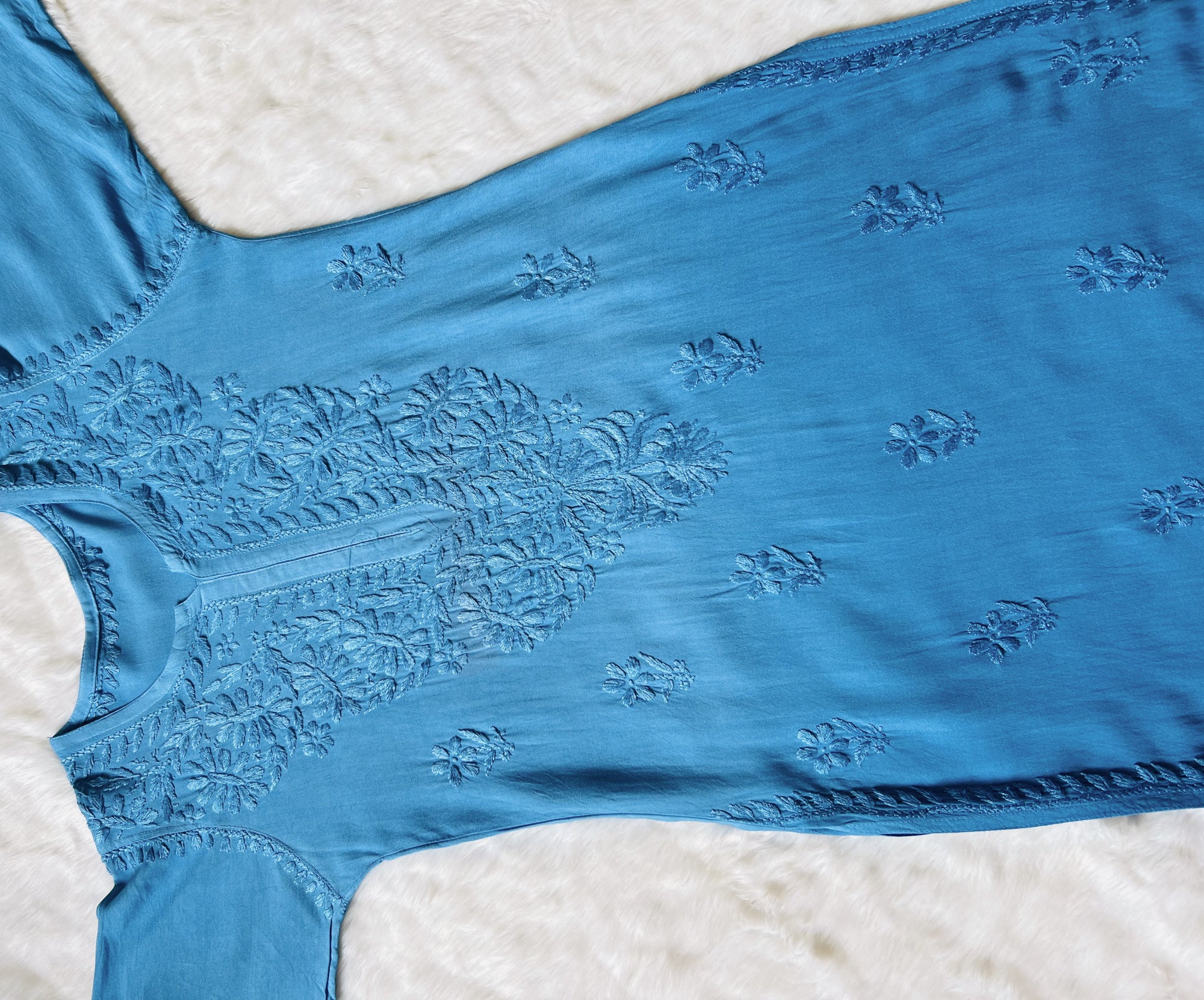 Myra Blue Long Rayon Chikankari Kurta
