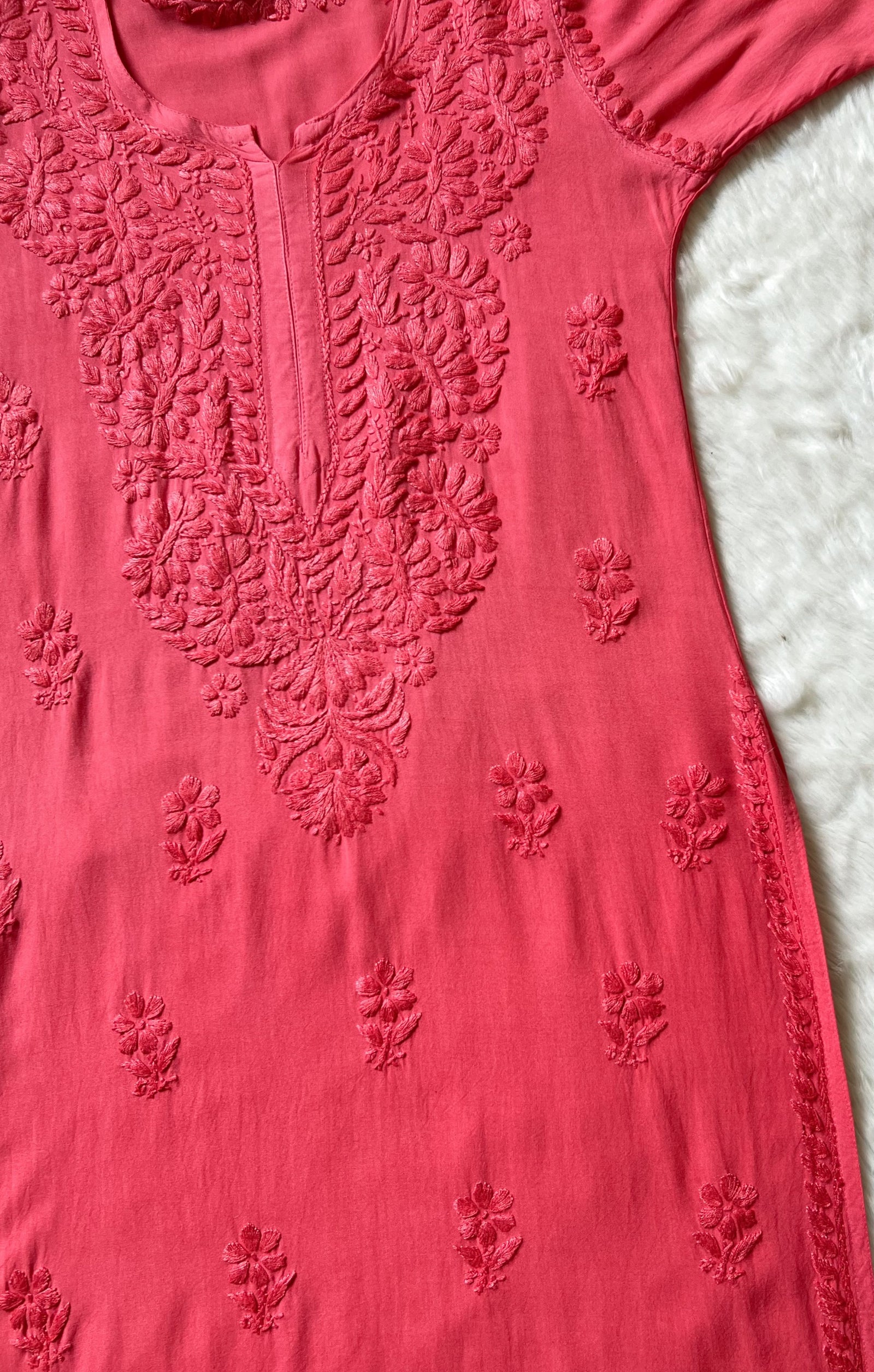 Myra Crimson Long Rayon Chikankari Kurta